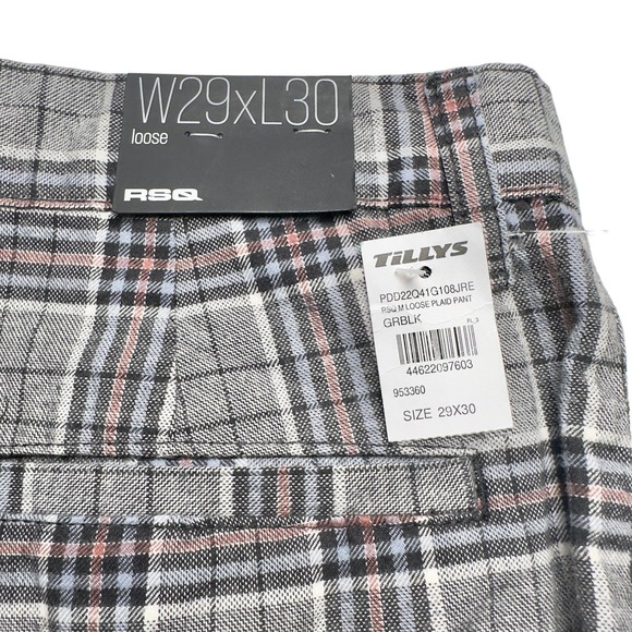 RSQ | Men | Charcoal Plaid Loose Fit Straight Leg Chino Pants | Size 29x30 - Picture 9 of 13